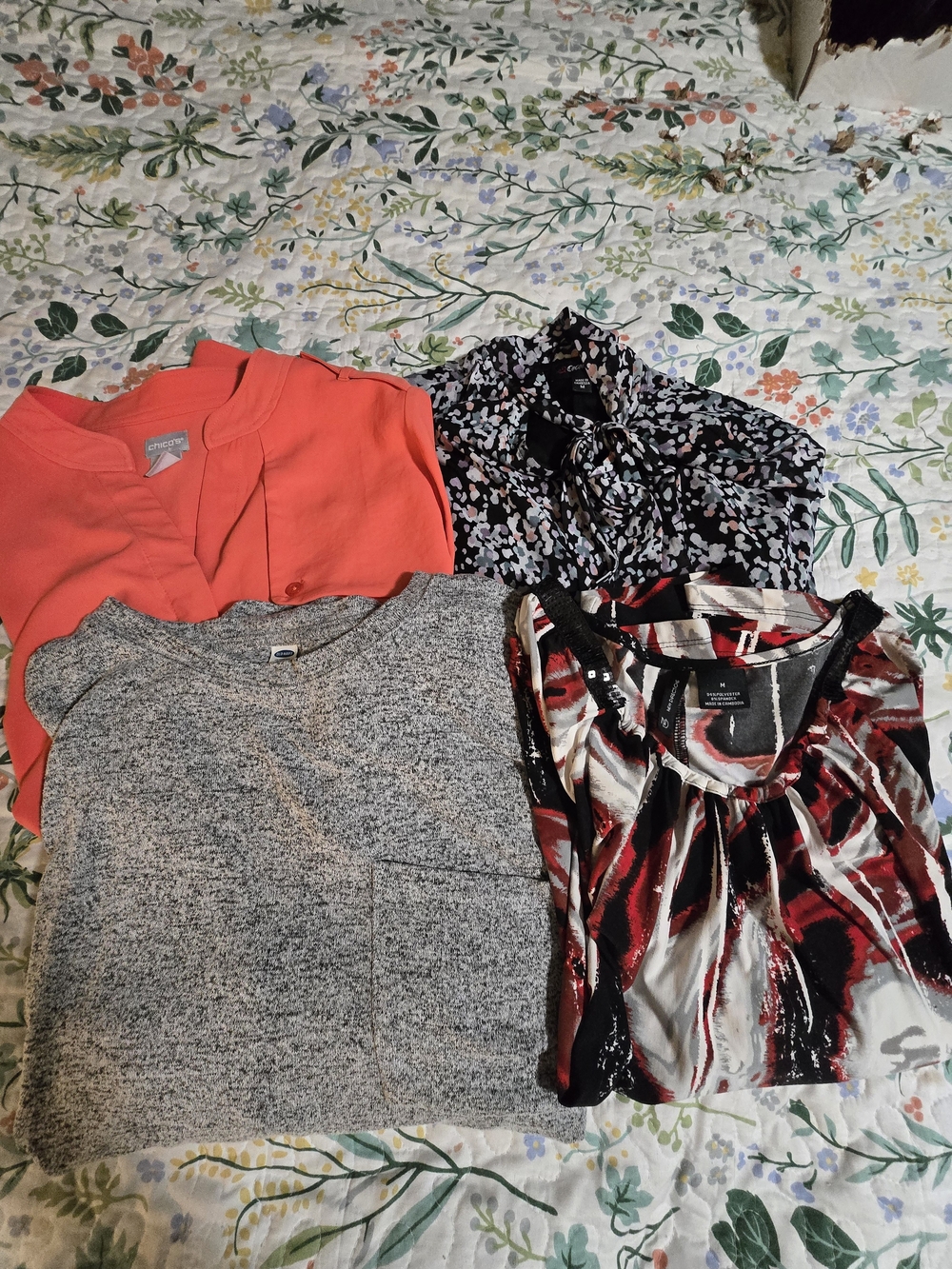 Chico's Coral Blouse & Mixed-Print Women Tops Bundle